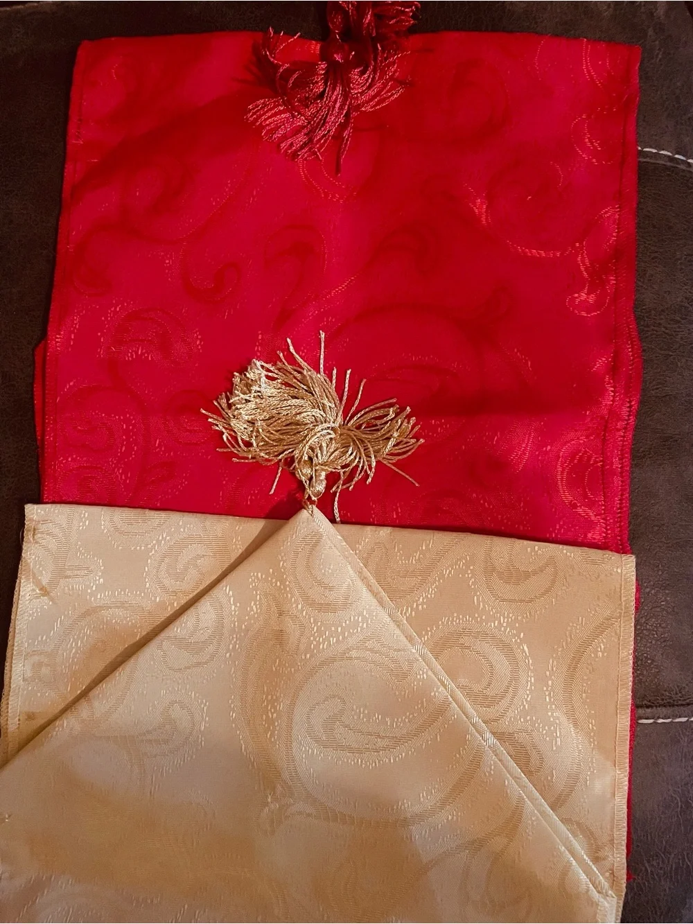 Red and Gold Jacquard Table Runners NWOT. Price is for all 3.